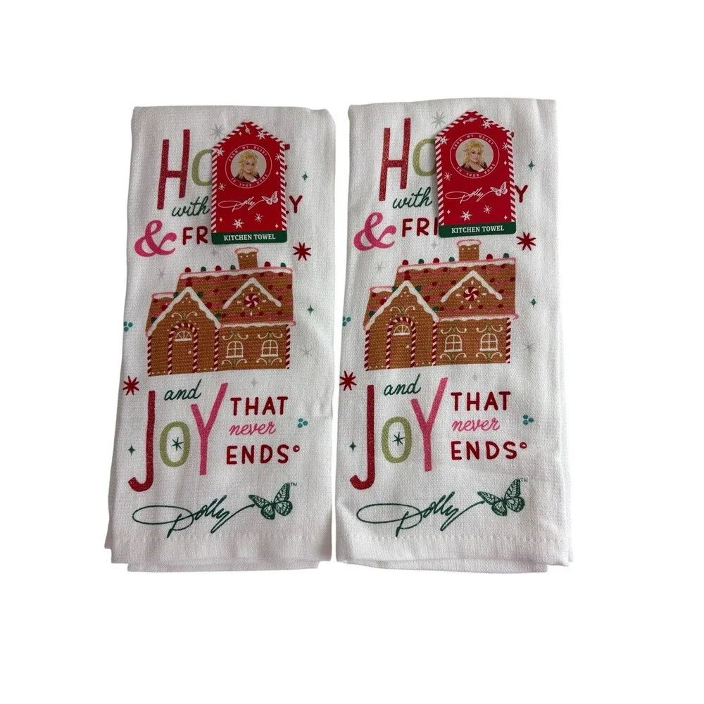 Home Is Where Family Is Parton HOLLY DOLLY Christmas Kitchen Towel White New 2